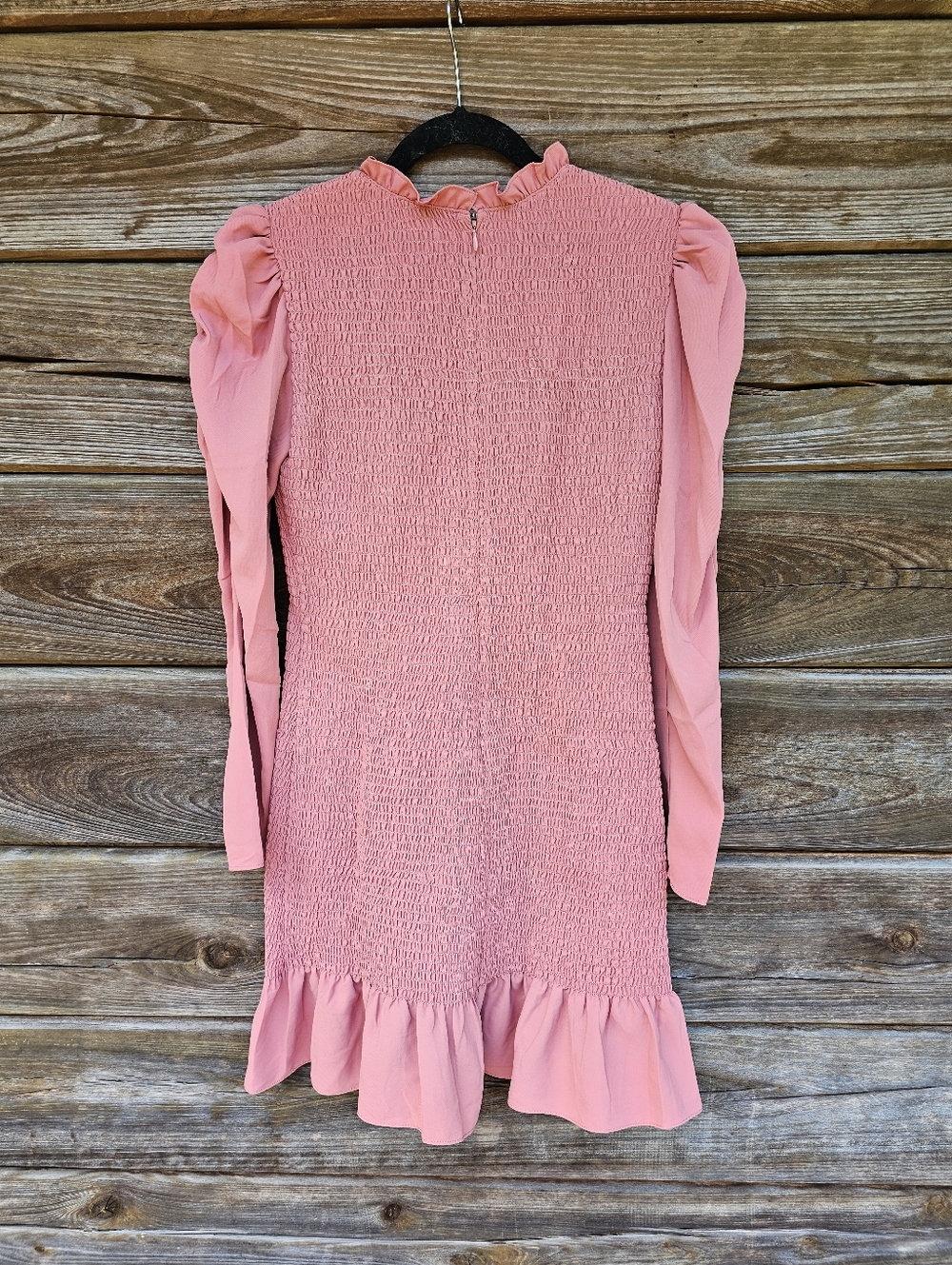 Amanda Uprichard Pink Smocked Mini Dress Puff Sleeve Ruffle Hem Size Small - Picture 7 of 8